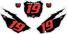 Load image into Gallery viewer, 2019-2025 Honda CRF110 Black Pre-Printed Backgrounds - White Shock - Red Number by FactoryRide