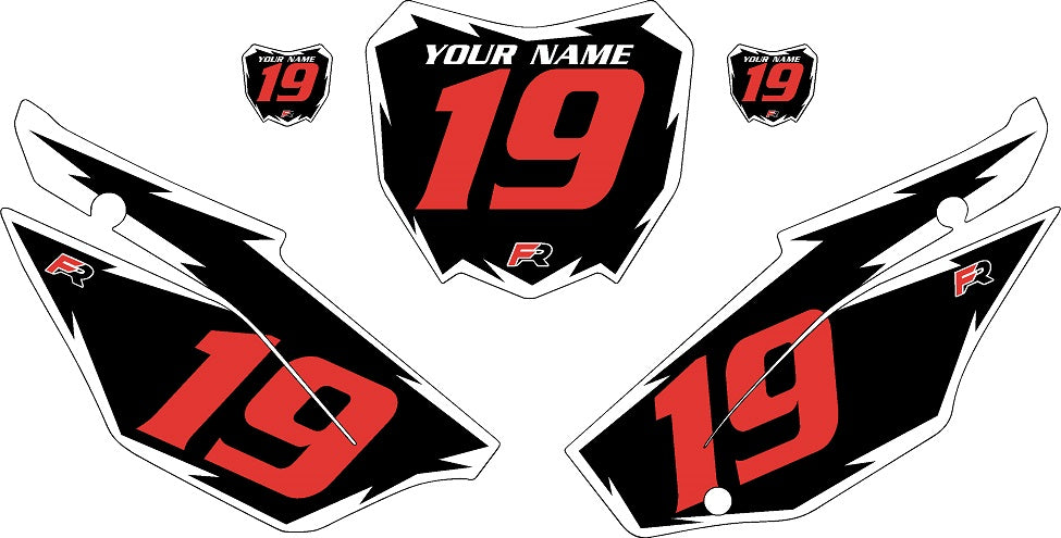 2019-2024 Honda CRF110 Black Pre-Printed Backgrounds - White Shock - Red Number by FactoryRide