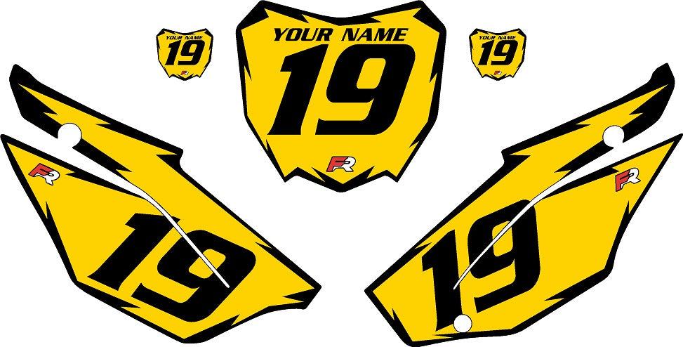 2019-2024 Honda CRF110 Yellow Pre-Printed Backgrounds - Black Shock by FactoryRide