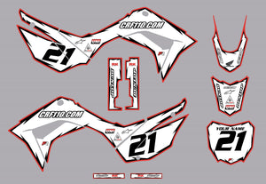 2019-2024 Honda CRF110 Full Graphics Kit (White-Red) Shock Series - CRF110.COM