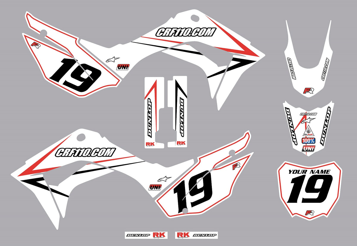 20192024 Honda CRF110 Full Graphics Kit (White) Arrow Series CRF110