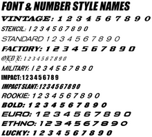 Load image into Gallery viewer, Thirteen different Font &amp; Number styles available
