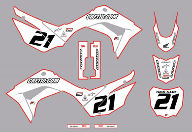 2019-2021 Honda CRF110 Full Graphics Kit White-Red Bold Series by CRF110.COM
