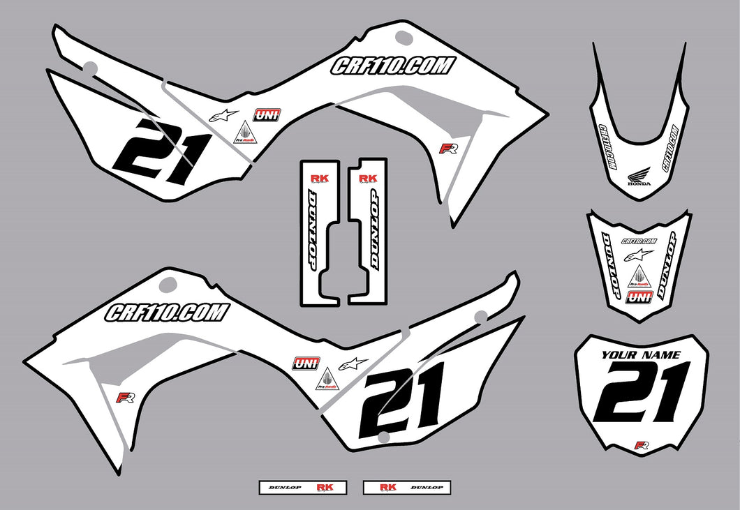 2019-2021 Honda CRF110 Full Graphics Kit White Bold Series by CRF110.COM